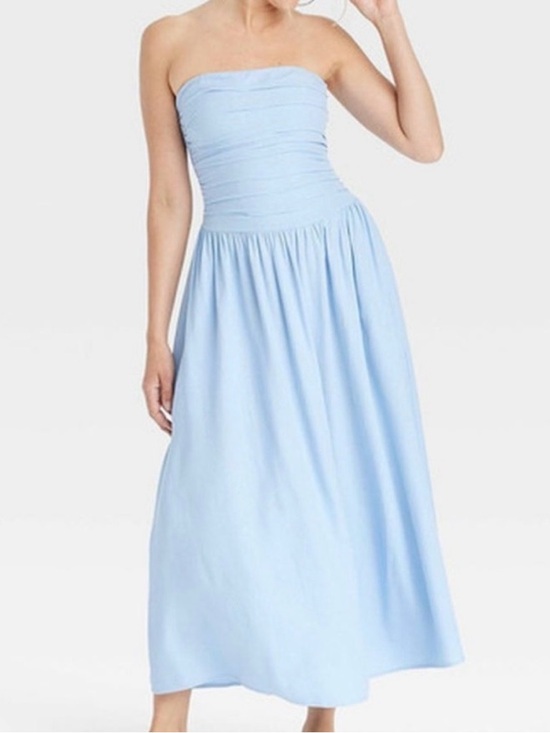 Universal Thread Dresses & Skirts - Universal Thread Ruched Smocked Maxi A-Line Linen Blue Dress - Sz S